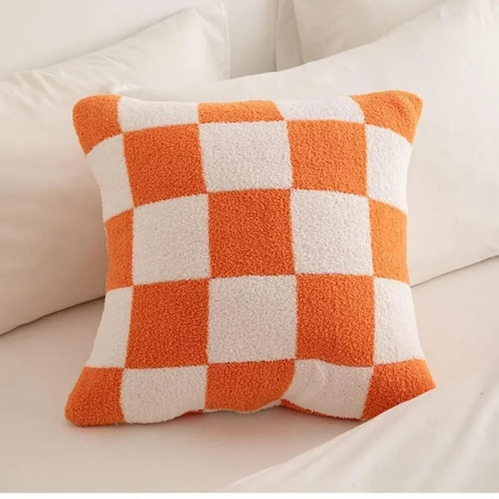 2 orange and white checkered throw pillow covers 18x18